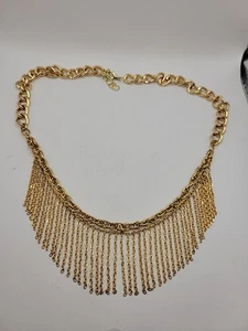 Collar con flecos de cadena dorado hecho a mano reciclado artesanal único en su clase - Imagen 1 de 8