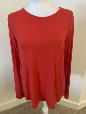 Camiseta Eileen Fisher Mujer Pequeña Grande Naranja Manga Larga Cuello Redondo Elastizada Foto 1 de 4