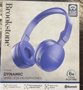 Brookstone Dynamic Wireless Headphones Bluetooth Foldable Earcups NEW Purple - Picture 1 of 3