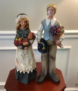Pacific Rim Cubist Large Thanksgiving Harvest Pilgrim Man & Woman Figures* - Picture 1 of 14