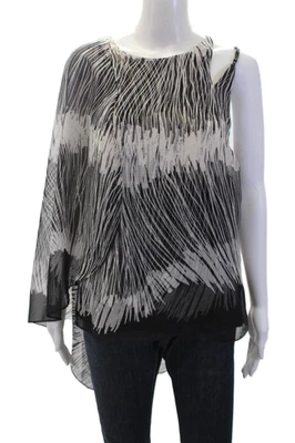 Halston Heritage Womens Stripe Printed Strappy One Shoulder Blouse Black Size 2 - Image 1 of 4