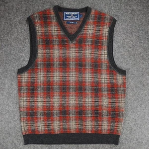 VTG Polo Sport Ralph Lauren Sportsman Wool Plaid Vest Mens Large Red Gray V Neck - Picture 1 of 6