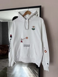 CHAMPION X SUPER MARIO BROS FIRE MARIO & FIRE FLOWER WHITE HOODIE SIZE L - Picture 1 of 6