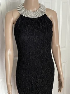 Vtg Alex Evenings 4 Black Lace Pearl Beaded Collar Sleeveless Cocktail Dress - Picture 1 of 18