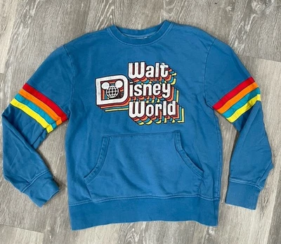 Disney Parks Sweatshirt Women S Blue Retro Rainbow Stripe Walt Disney World - Image 1 of 4