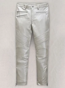 Real Lambskin Leather New Stylish Casual Fashionable Silver Men's Leather Pants - Picture 1 of 8