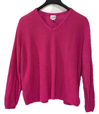 Suéter Chico's para mujer talla 3 (US16/XL) rosa seda algodón tejido pulóver top Foto 1 de 4