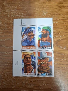 STAMPS #3083–3086, FOLK HEROES , 32C-1996,MNH-PLT BLK 4 - Picture 1 of 2