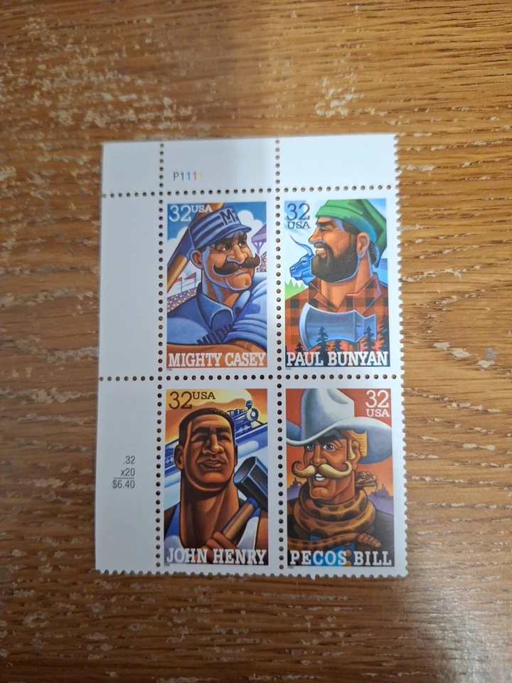 STAMPS #3083–3086, FOLK HEROES , 32C-1996,MNH-PLT BLK 4 - Image 1 of 2