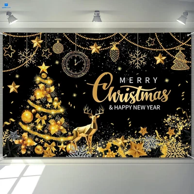 Banner Extra Grande Feliz Navidad y Feliz Año Nuevo 72" x 48" Negro  Foto 1 de 4