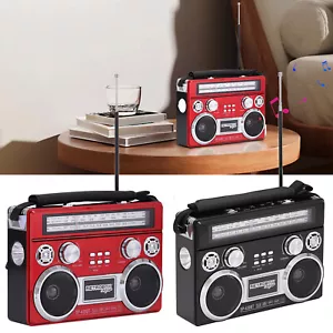 Bluetooth Stereo + AM/FM Radio Retro Solar Speaker Portable Rechargeable Audio - Picture 1 of 24