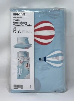 Juego de cama funda nórdica y funda de almohada IKEA UPPTAG TWIN AZUL cielo nubes globos de aire Foto 1 de 4