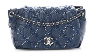 Chanel нейлона твид стежок Дамская сумка в синий отличном состоянии б/у - Изображение 1 из 4