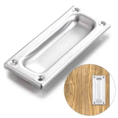 RECESSED FLUSH MOUNTED SLIDING DOOR HANDLE 90mm x 40mm Silver Metal Inset Pull - Image 1 of 3