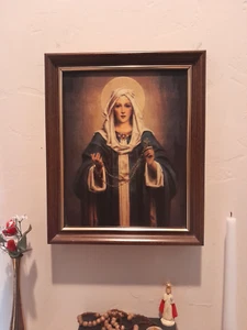Our Lady of the Rosary by Chambers Wood with Gold Trim Frame 11.5 x 9.5" - Picture 1 of 4