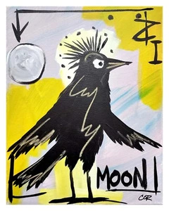 CORBELLIC ORIGINAL PAINTING 14X11 MOONLIGHT CROW IMPRESSIONISM INTERIOR FINE ART - Picture 1 of 10
