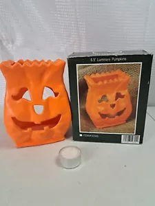 Vintage Halloween Smiling Jack -O- Lantern Pumpkin Bag Tea light Candle Holder - Picture 1 of 11