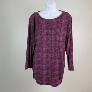 Top Chaus talla XL púrpura negro estampado cremallera hombros acanalados 3/4 Sl - Imagen 1 de 7