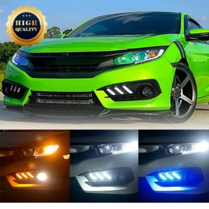 2x For 2016-2018 Honda Civic DRL LED Daytime Running light Fog Lamps Turn Signal - Picture 1 of 10