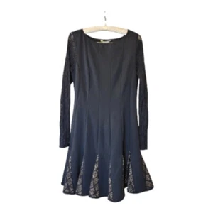 Catherine Malandrino A-line Dress Lace SleevesInset Ruffle 4 Witchy Whimsygoth - Picture 1 of 9