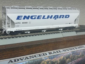 ENGELHARD BLUE ACF CYLINDRICAL 4650 cu COVERED 3-BAY HOPPER CAR- HO Scale NEW - Picture 1 of 11