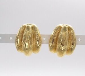 1 1/4" ST. JOHN Chunky Gold Plated Textured Tri-lobe Clip Earrings Silicone Tips