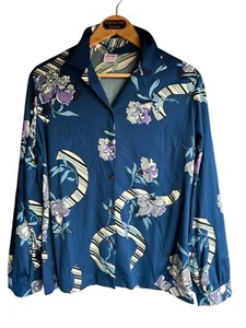 Vintage 70er blau MOD Psychedelic Disco Hippie Hemd Dolchkragen Bluse Gr. XL - Bild 1 von 7