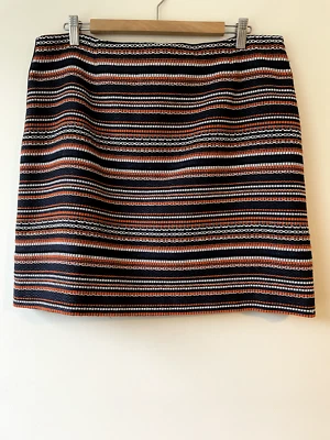 Hobbs Short Skirt Size 16 Blue & Orange Stripe Textured Lined Smart Work Office - Image 1 of 4