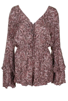 Mameluco American Rag Juniors rosa marrón estampado cachemir con cordones cuello en V manga campana M Foto 1 de 3