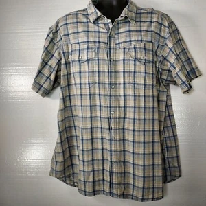 Columbia Shirt Men's Size XXL Blue Plaid Snap Up Short Sleeve 100% Cotton  - Picture 1 of 13