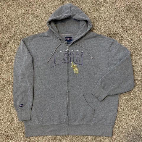 VTG JANSPORT Jacket Mens XXL Gray Louisana State University LSU Hoodie Zip 2XL Cover