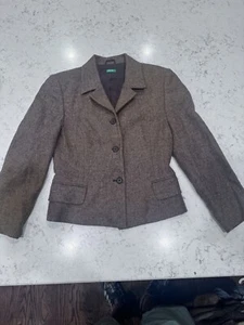 Vintage Benetton Women's Sz 38 Wool Tweed Jacket Blazer Brown Made In Italy - Picture 1 of 8