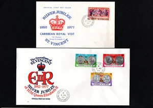 STAMPS ST VINCENT 1977 FDC x 2 QUEEN ELIZABETH SILVER JUBILEE & ROYAL VISIT - Picture 1 of 1