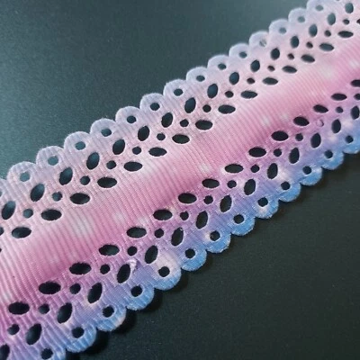 3 Yards Ombre Pink To Blue Cut Edge  Ribbon Trim for Sewing/Crafts/ 1 3/8"" Wide - Image 1 of 2