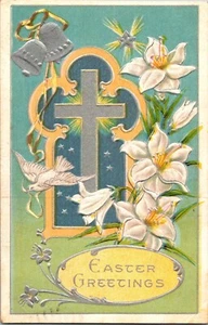 Vintage AK Ostern Silber Glocken Kreuz - Bild 1 von 2