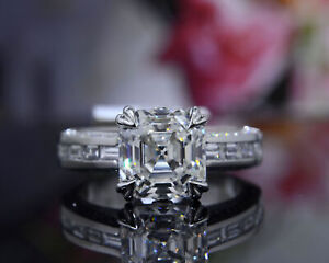 2.40 ct. Asscher Cut w/ Baguette Diamond Engagement Ring F, VS1 GIA 14k WG 