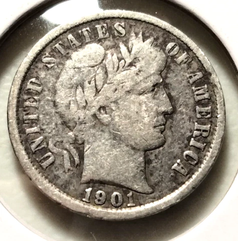 1901  Barber Dime - KM#113 - .900 Silver -  (INV#8260) - Combined Shipping Cover