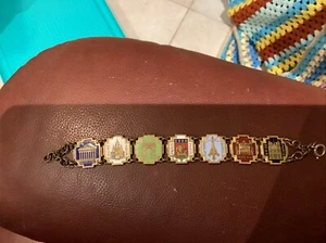 Vintage brass enamel tourist bracelet Paris France jewellery - Picture 1 of 4