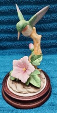 Andrea by Sadek Ruby Throated Hummingbird With Pink Flower and Base Excellent 