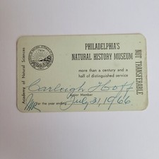Carleigh Hoff 1966 Membership Card Philadelphia Natural History Museum JEM 