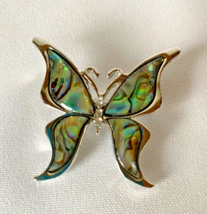 2 in 1 Anhänger Brosche XL Schmetterling Paua Abalone Messing Muschel Maritim - Bild 1 von 2