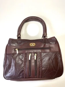 Lambskin Handbag Purse Chocolate Brown Goldtone Hardware Double Handles - Picture 1 of 10
