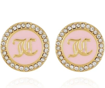 Aretes Juicy Couture tono dorado y pavé cristal piedra círculo rosa Foto 1 de 4