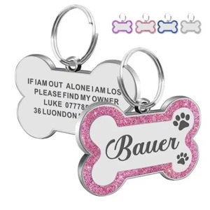Custom Glitter Pet ID Tag Double-Sided Bone Name Pendant for Dog Cat Collar - Picture 1 of 14