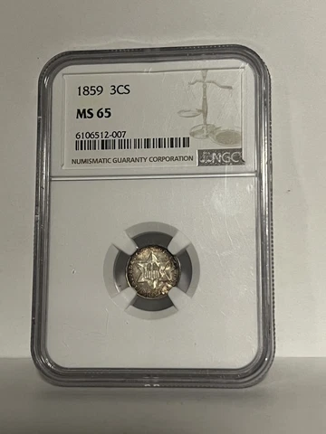 1859 3CS NGC MS 65 Three Cent Silver, GEM Uncirculated Better Type Coin Cover