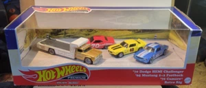 Diorama Hot Wheels 2020 Hemi Challenger, Mustang Fastback, Camaro, Retro Rig HTF - Foto 1 di 5