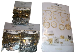 GOLDEN 60TH HAPPY BIRTHDAY DECORATING KIT HANGING FANS SWIRLS & Confetti (B53) - Picture 1 of 5
