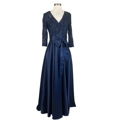 XSCAPE Women's Formal Dress Size 4 Blue Lace and Satin Long Sleeve Ball Gown - Image 1 of 4