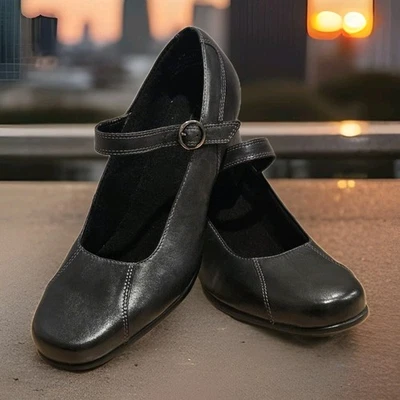 Черные кожаные туфли-лодочки Clarks модель Mary Jane на блочном каблуке 8,5 Whimsy Goth Coquette Witchy - Изображение 1 из 4