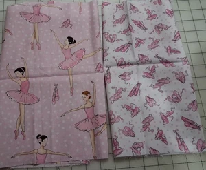 Kit 1/3 Yard Ballerina & Ballet Shoes on Pink polka dots white Cotton Fabric - Picture 1 of 6